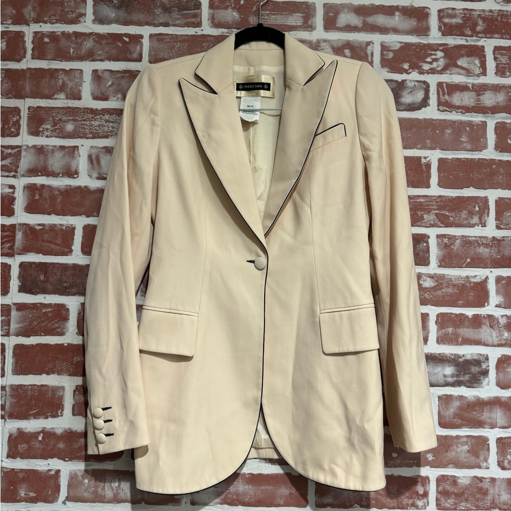 Plein Sud Paris Wool Blend Cream Blazer Contrast Trim Tailored FR 36 EU 36
